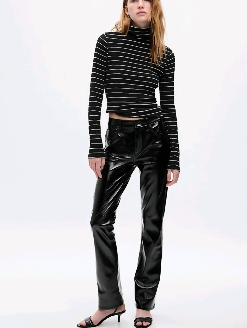 GAP Black Patent Baby Boot Mid-Rise Faux Leather Pants NEW Women's Size 2P | 26